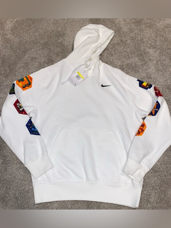Nike Other - Nike White Sportswear Club Hoodie Graphic Back & Sleeves Space Team NWT Men's S